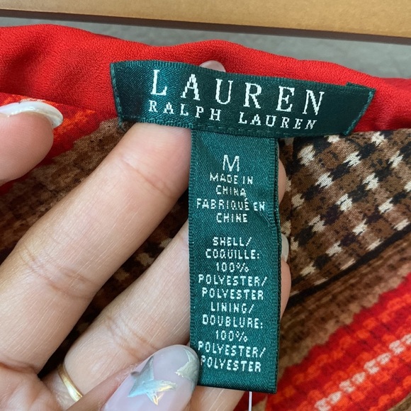 NWT Lauren Ralph Lauren Ruffle Midi Skirt Brown & Red Size Medium - Picture 4 of 7